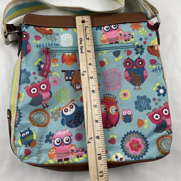 Lily Bloom Crossbody Purse Owls Medium Size Blue Brown Polyester Canvas - Picture 4 of 13